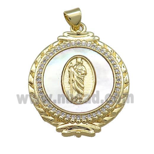 Jesus Charms Copper Circle Pendant Pave Shell Zircon Circle 18K Gold Plated