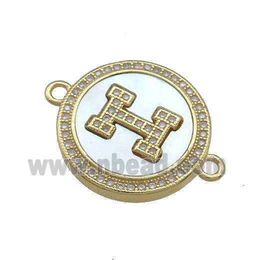 Copper Circle Connector Pave Shell Zircon 18K Gold Plated