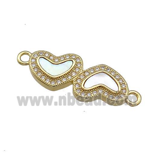 Copper Heart Connector Pave Shell Zircon 18K Gold Plated