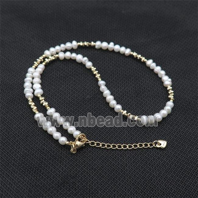 White Pearl Necklace Copper Gold Plated