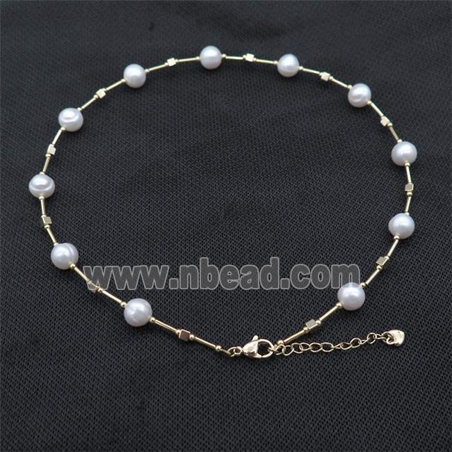 White Pearl Necklace With See Glass Tube