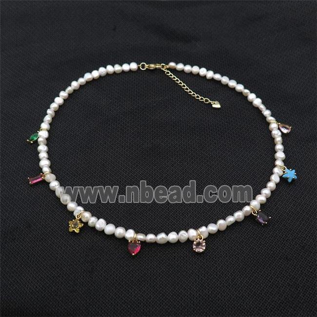 White Pearl Necklace With Crystal Glass