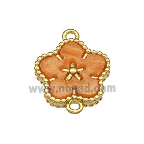 Copper Flower Connector Pave Orange Resin Gold Plated