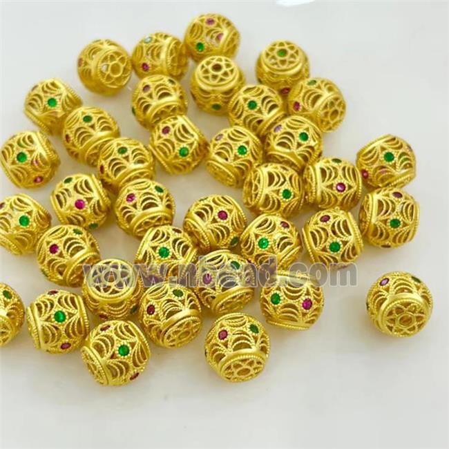 Copper Round Beads Hollow Gold Plated