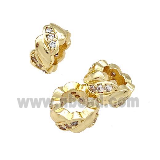 Copper Rondelle Beads Pave Zircon Large Hole Gold Plated