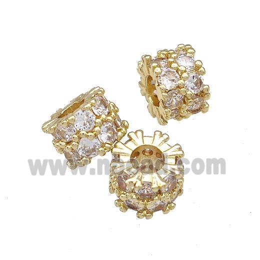 Copper Rondelle Beads Pave Zircon Large Hole Gold Plated