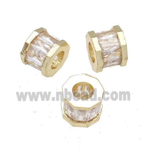 Copper Tube Beads Pave Zircon Large Hole Gold Plated