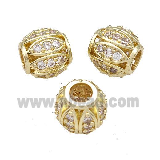 Copper Round Beads Pave Zircon Large Hole Gold Plated