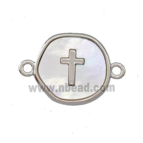 Copper Circle Connector Cross Pave Shell Platinum Plated