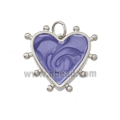 Copper Heart Pendant Purple Painted Platinum Plated