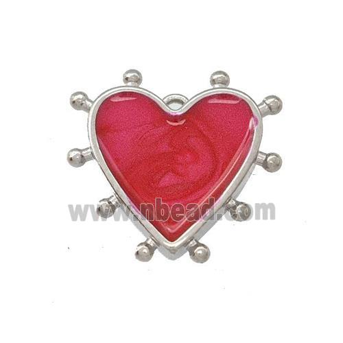 Copper Heart Pendant Red Painted Platinum Plated