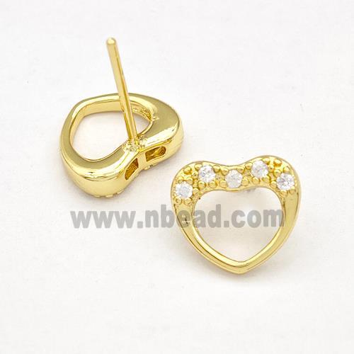 Copper Heart Stud Earrings Pave Zirconia Gold Plated