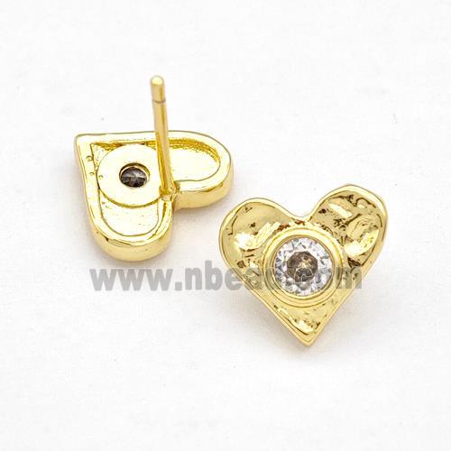 Copper Heart Stud Earrings Pave Zirconia Gold Plated