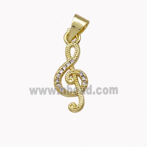 Musical Note Charms Copper Treble Clef Pendant Pave Zirconia Gold Plated