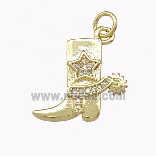 Cowboy Boots Charm Copper Pendant Pave Zirconia Gold Plated