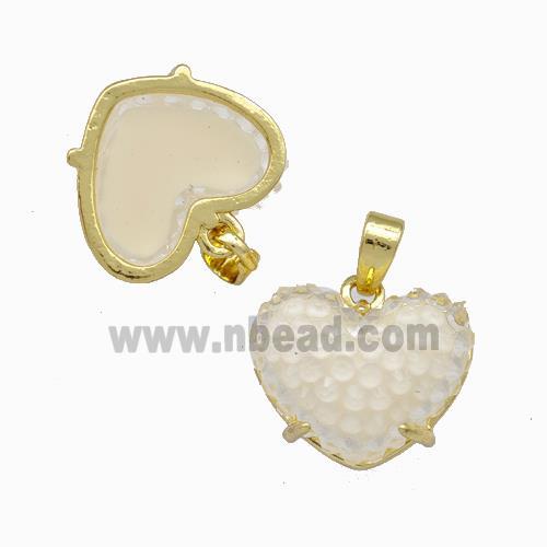 White Resin Heart Pendant Gold Plated