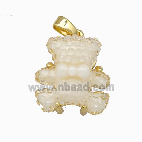 White Resin Bear Pendant Gold Plated