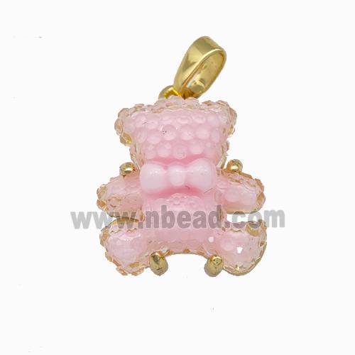 Lt.pink Resin Bear Pendant Gold Plated