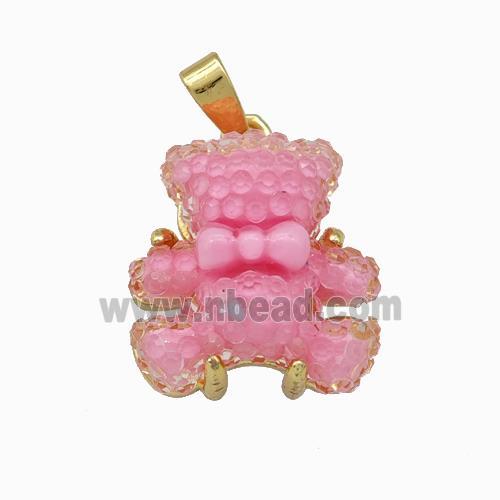 Pink Resin Bear Pendant Gold Plated