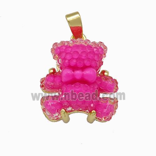 Hotpink Resin Bear Pendant Gold Plated