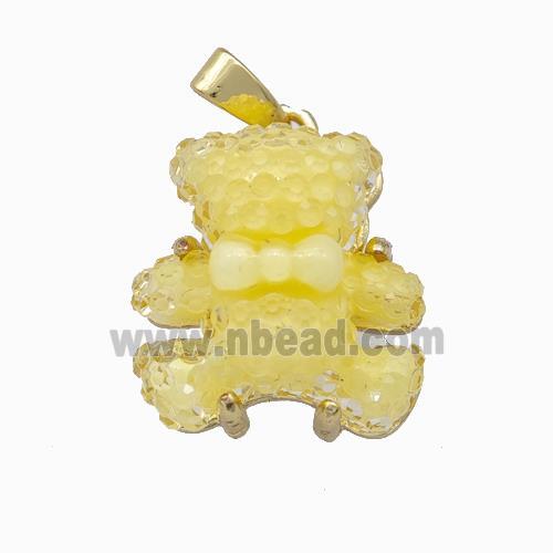 Yellow Resin Bear Pendant Gold Plated