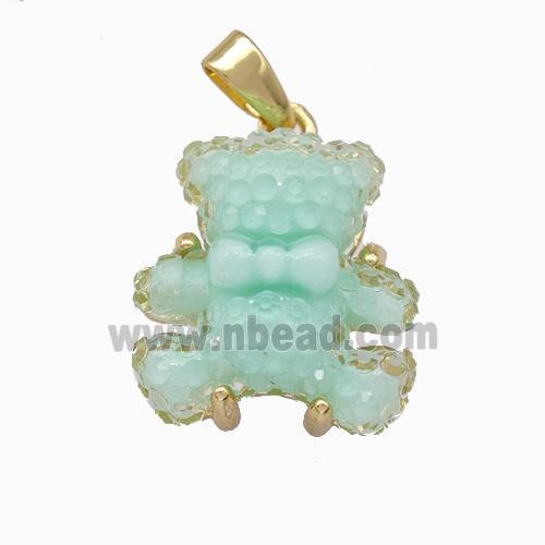 Green Resin Bear Pendant Gold Plated