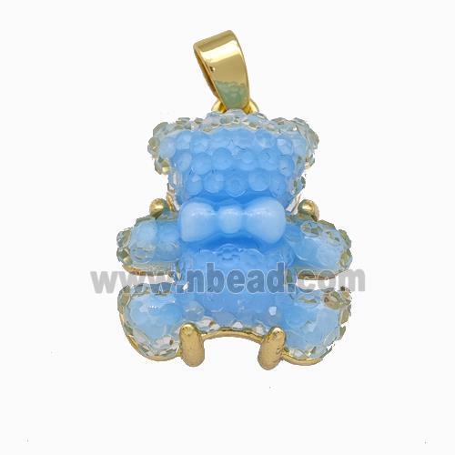 Blue Resin Bear Pendant Gold Plated