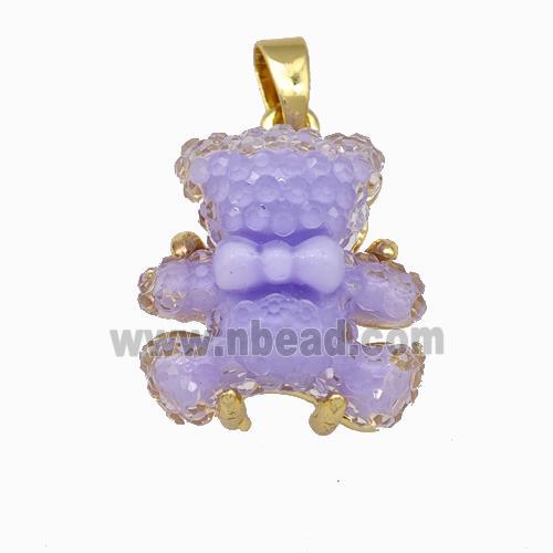 Lavender Resin Bear Pendant Gold Plated