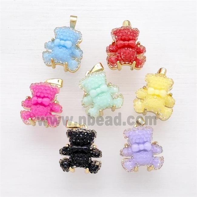 Resin Bear Pendant Gold Plated Mixed Color