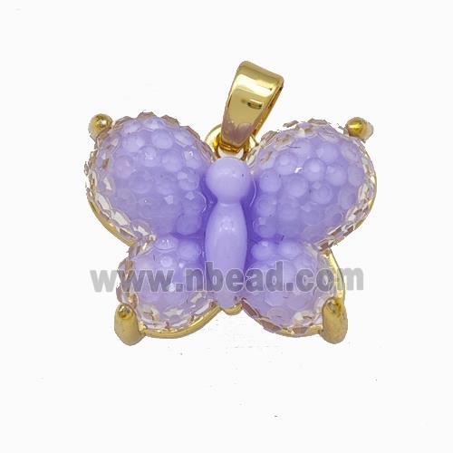 Lavender Resin Butterfly Pendant Gold Plated