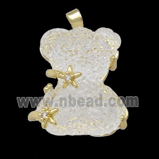 White Resin Bear Pendant Gold Plated