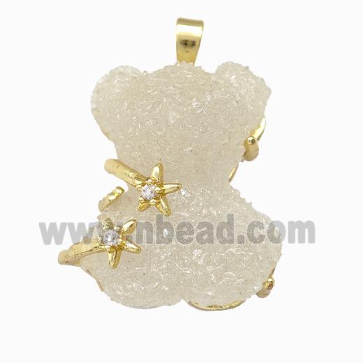 Beige Resin Bear Pendant Gold Plated