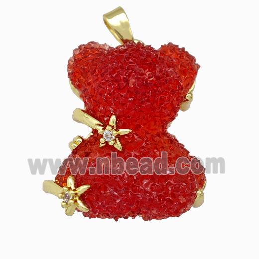 Red Resin Bear Pendant Gold Plated