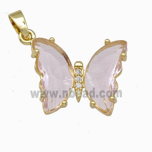 Pink Chinese Crystal Glass Butterfly Pendant Gold Plated