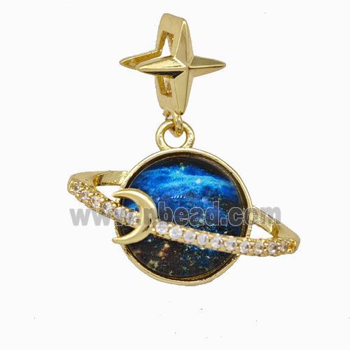 Copper Planet Pendant Pave Zirconia Gold Plated