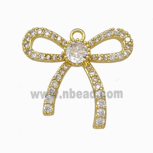 Copper Bowknot Pendant Pave Zirconia Gold Plated