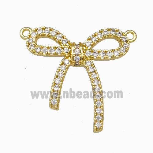 Copper Bowknot Pendant Pave Zirconia 2loops Gold Plated