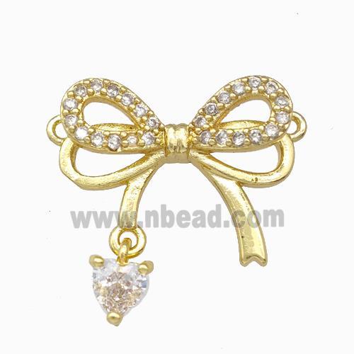 Copper Bowknot Pendant Pave Zirconia 2loops Gold Plated