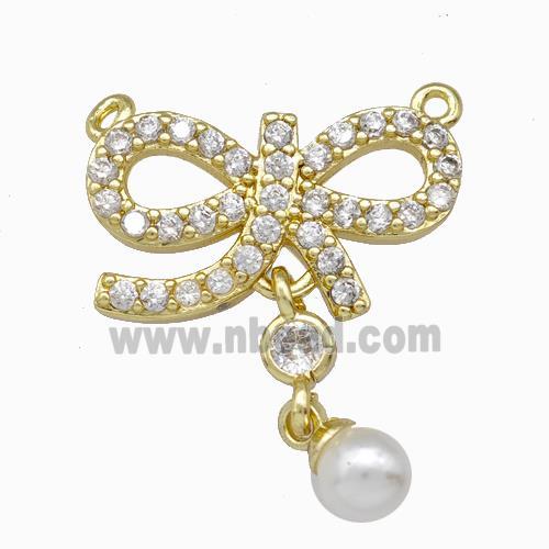 Copper Bowknot Pendant Pave Zirconia 2loops Gold Plated