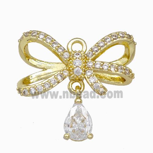 Copper Bowknot Pendant Pave Zirconia Gold Plated