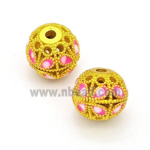 Copper Round Beads Painted Hollow Gold Plated