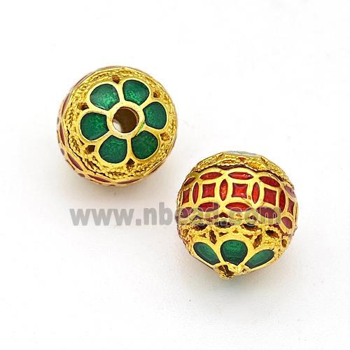 Copper Round Beads Multicolor Painted Hollow Gold Plated