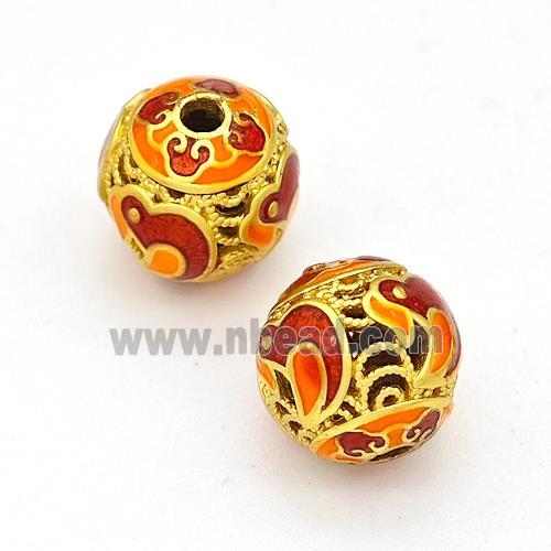 Copper Round Beads Multicolor Painted Hollow Gold Plated