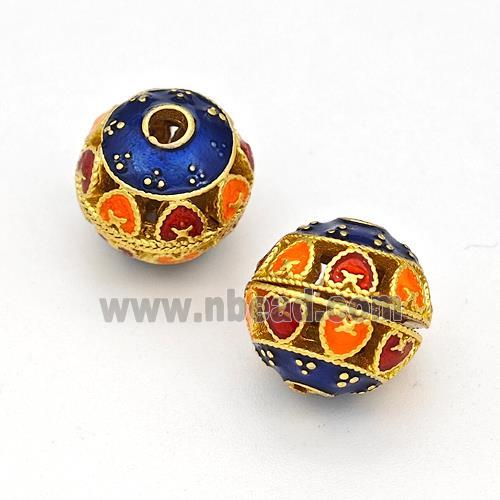 Copper Round Beads Multicolor Painted Hollow Gold Plated