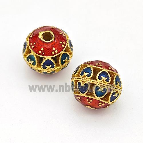 Copper Round Beads Multicolor Painted Hollow Gold Plated