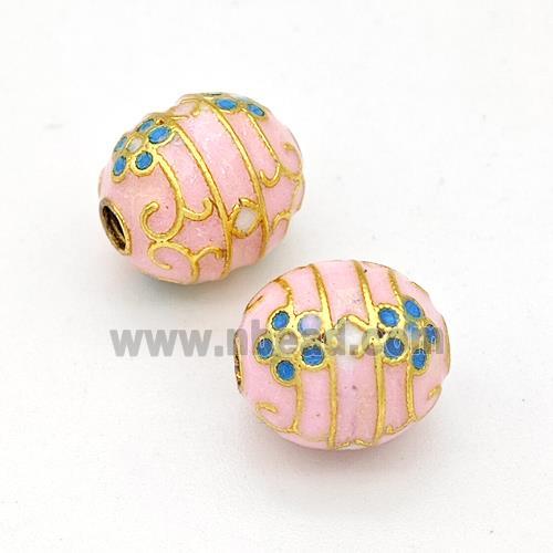 Copper Rice Beads Pink Painted Gold Plated