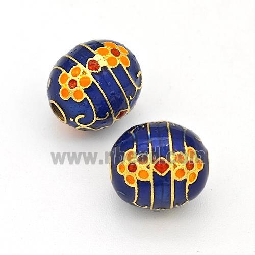 Copper Rice Beads Blue Painted Gold Plated