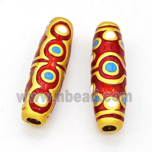 Copper Rice Beads Red Painted Eye Large Hole Gold Plated