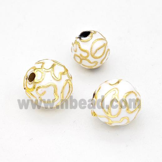 Copper Round Beads White Enamel Gold Plated