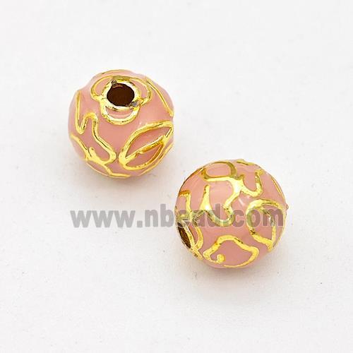 Copper Round Beads Pink Enamel Gold Plated